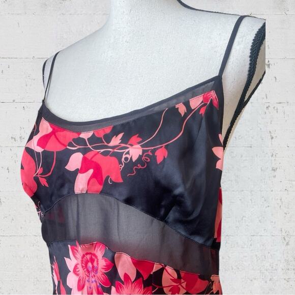 VTG Y2K August Silk Intimates Silk Babydoll Floral Slip Dress Fairygoth Size L - Picture 3 of 10